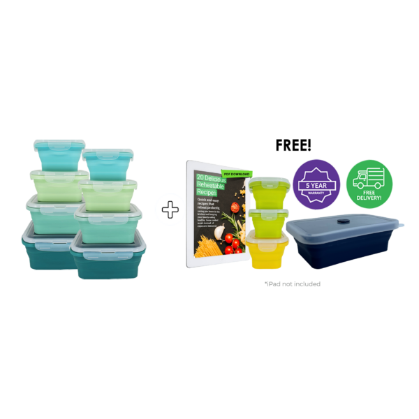 Flat Stacks 2X Square Set + FREE Snack Pack, Ovenware 1L & eCookBook
